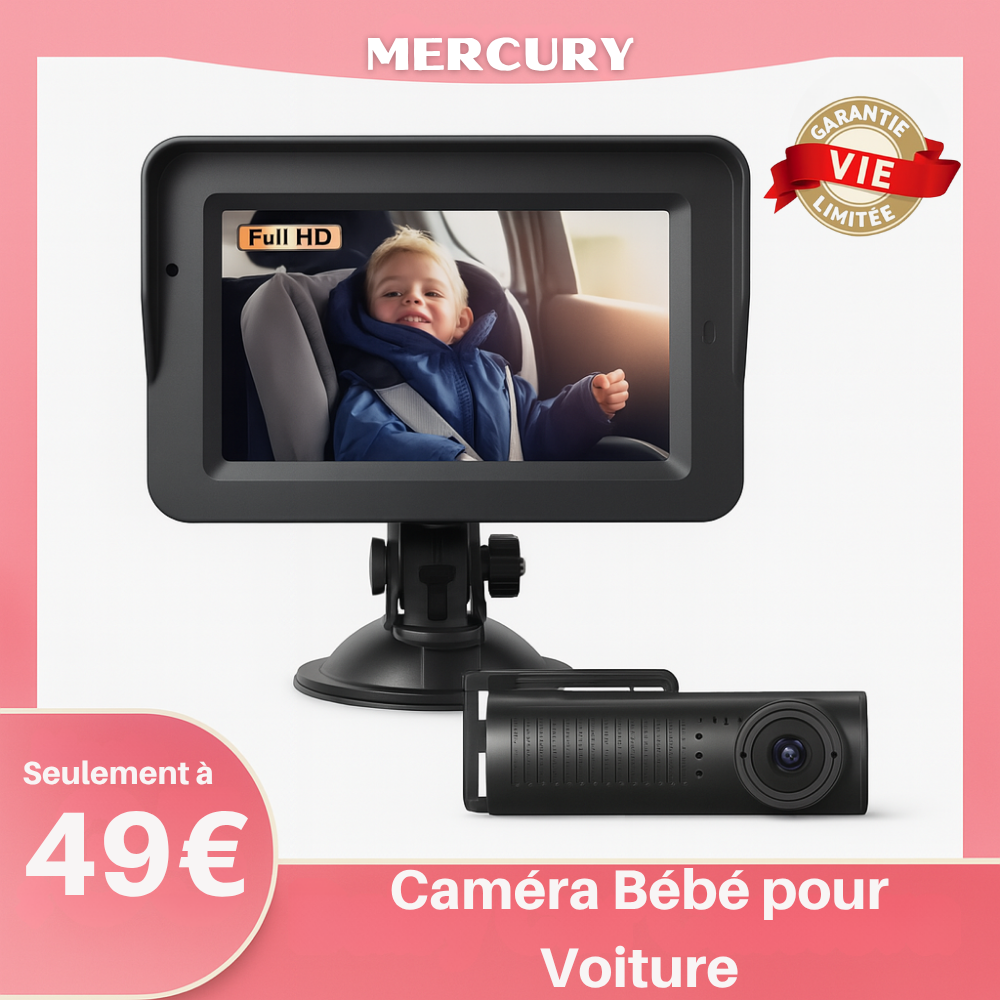 Rétroviseur de Voiture – MERCURY Moniteur Bébé avec Écran HD 4,3", Vision Nocturne, Vue Arrière Large et Claire