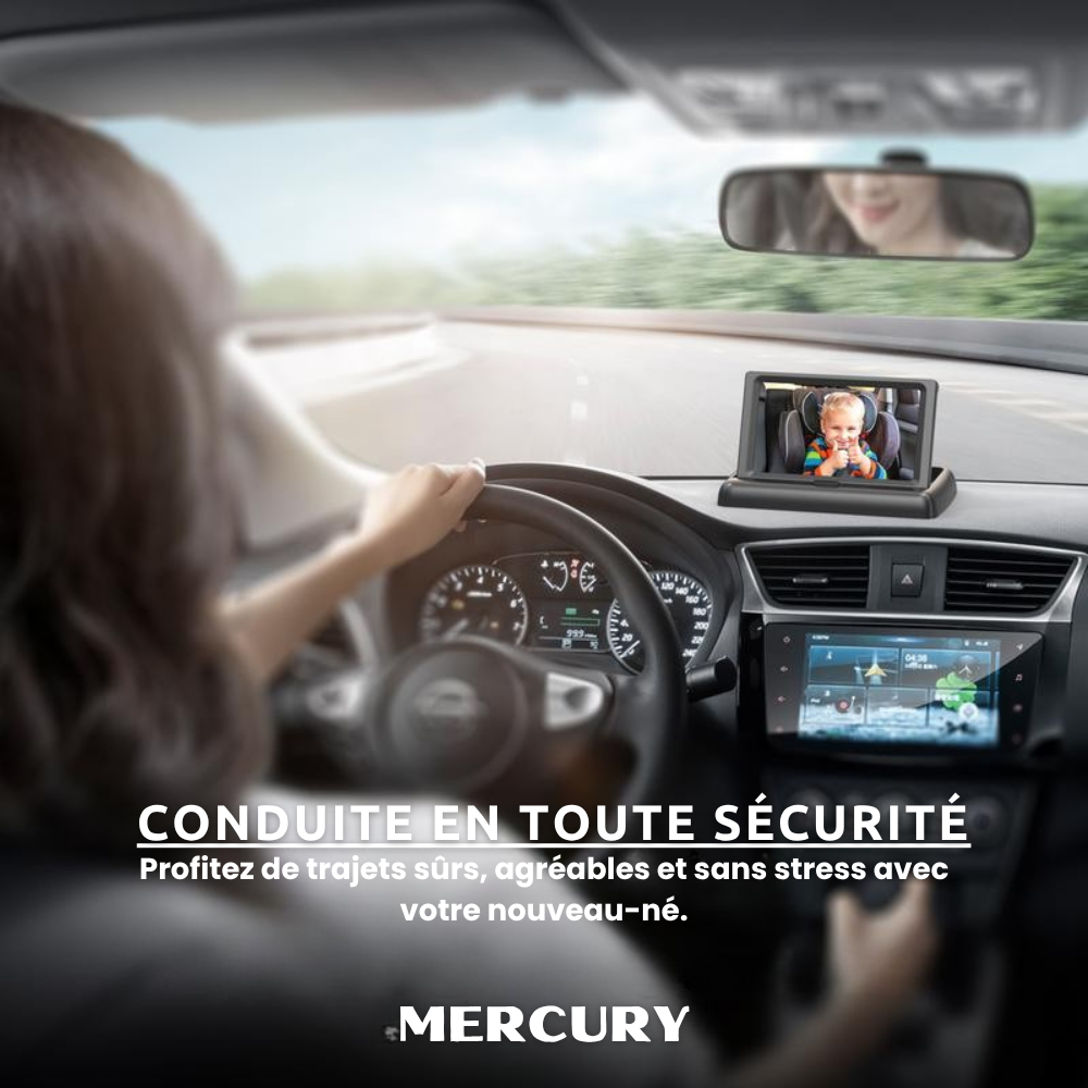 Rétroviseur de Voiture – MERCURY Moniteur Bébé avec Écran HD 4,3", Vision Nocturne, Vue Arrière Large et Claire